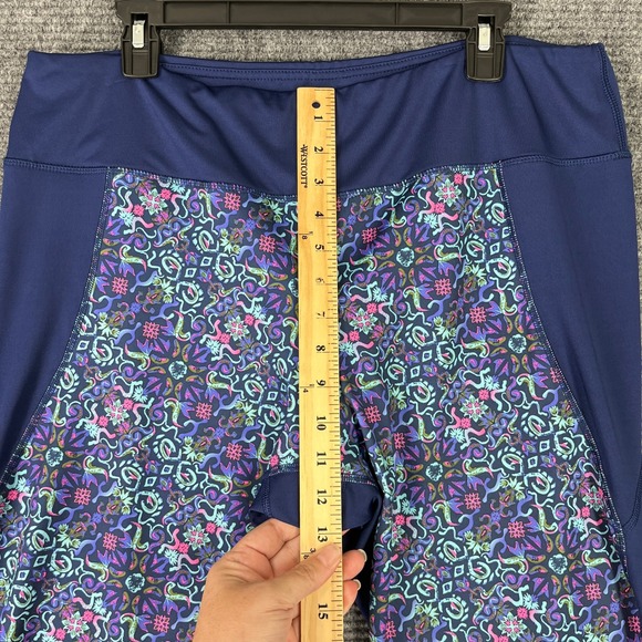 Pro Player Womens XL Capri Leggings Blue Floral Stretch Active Workout Pants - Picture 7 of 11
